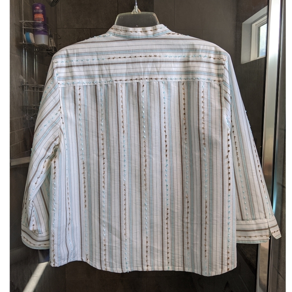 Alfred Dunner Mint and Brown Embroidered Blouse - Picture 3 of 6